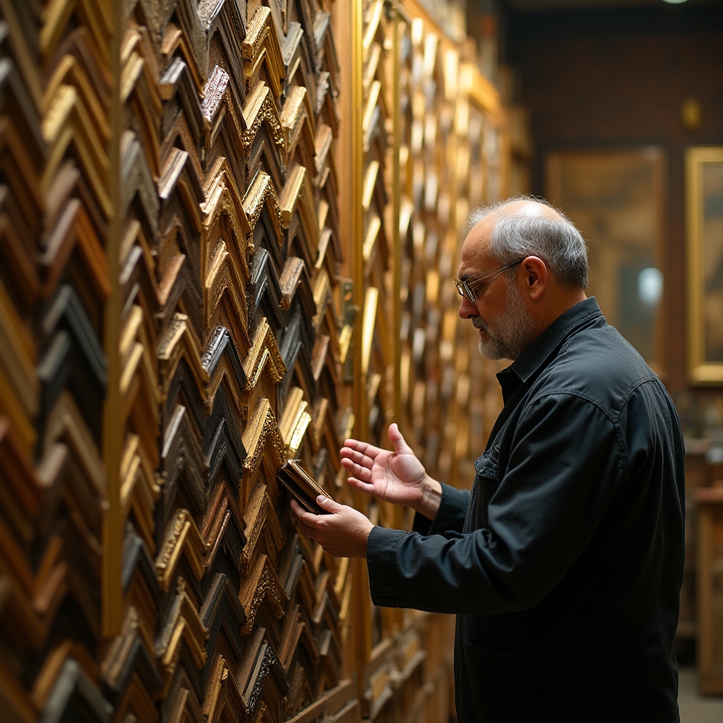 Оформление работ в рамы и багеты в мастерской